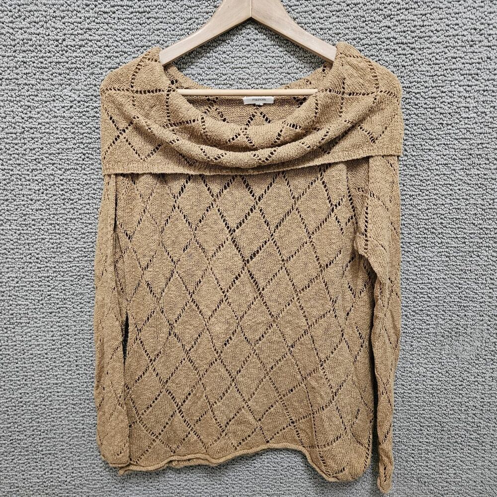 MAURICES Women's Sweater Tan Open Knit Cowl Neck Long Sleeve Size XL